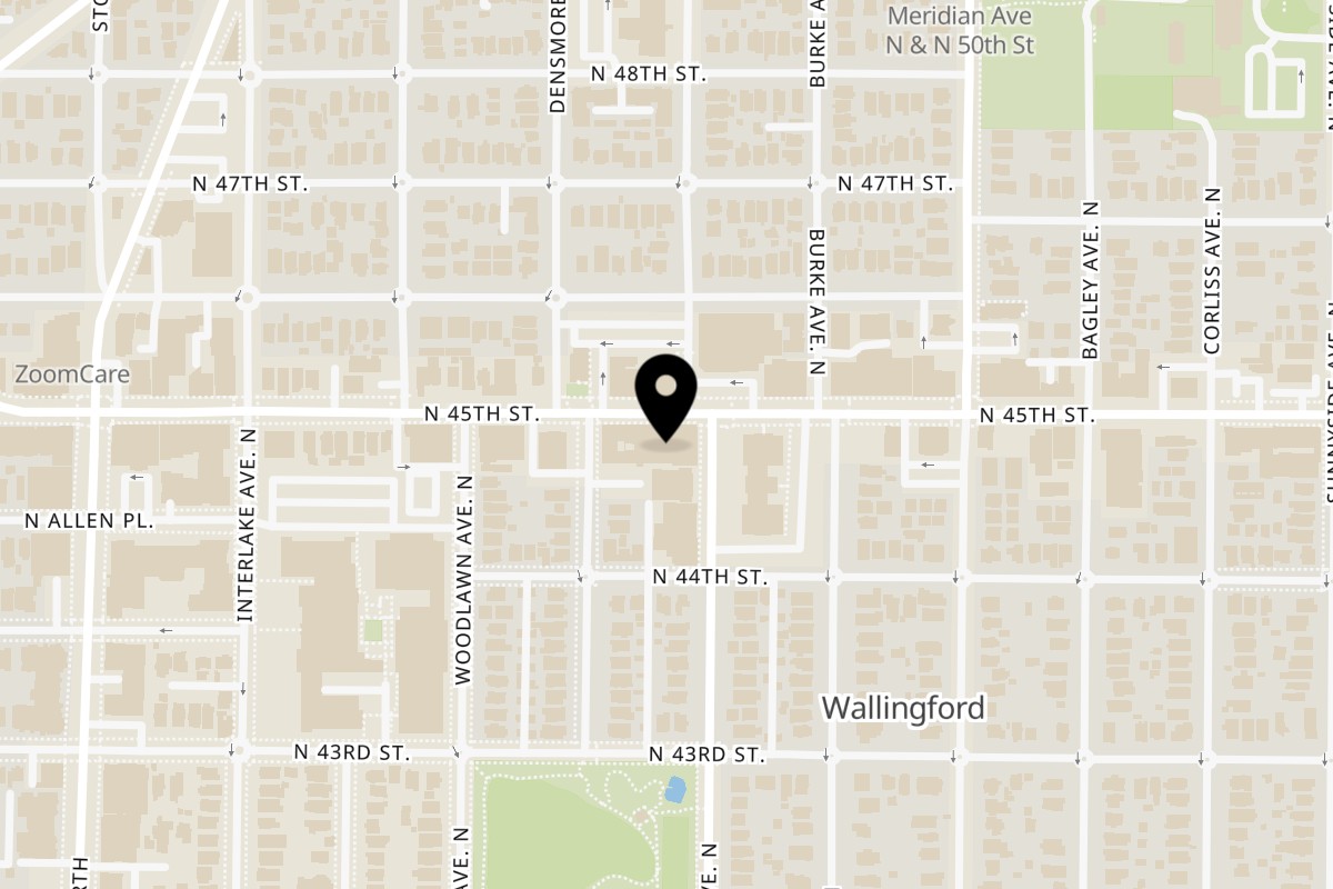 Map showing the location of Pam's Caribbean Kitchen on 1715 North 45th Street in Seattle